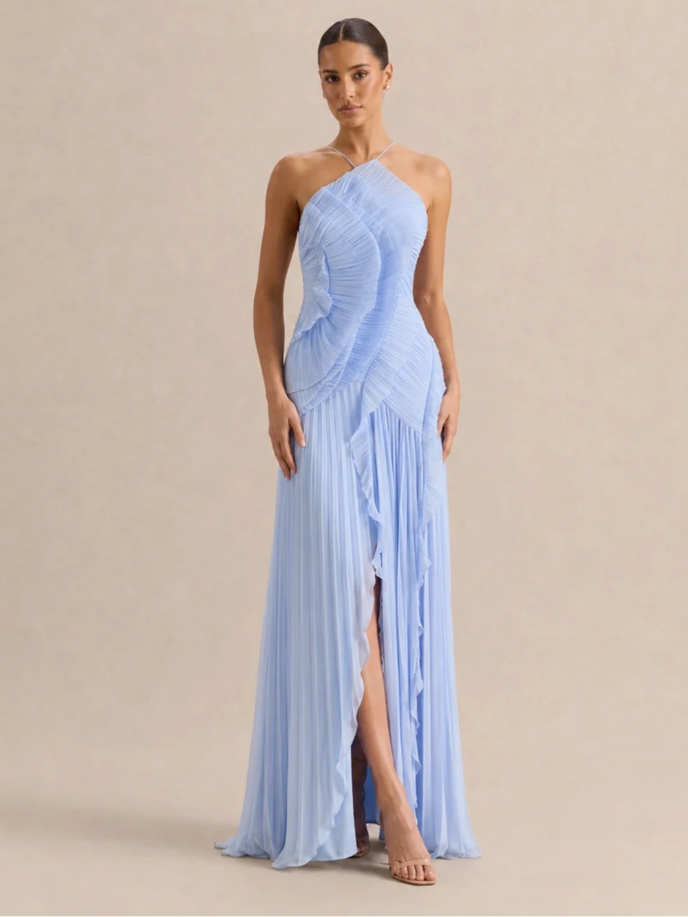The Serafina Dress - Light Blue Halter Gown